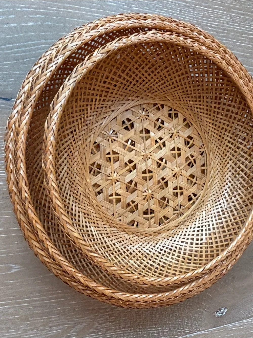 Natural Woven Rattan Round Basket Set - Brown